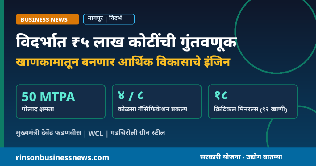 विदर्भात ₹५ लाख कोटींची गुंतवणूक: ५० MTPA पोलाद, ४ कोळसा गॅसिफिकेशन प्रकल्प आणि WCL ला १८ क्रिटिकल मिनरल्स
