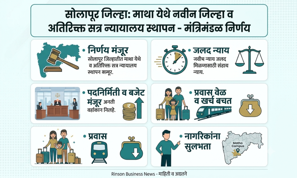सोलापूर जिल्ह्यातील माथा येथे नवीन जिल्हा व अतिरिक्त सत्र न्यायालय स्थापन होणार