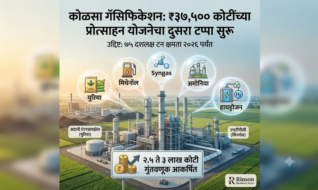 कोळसा गॅसिफिकेशन ₹३७,५०० कोटींच्या प्रोत्साहन योजनेचा दुसरा टप्पा सुरू