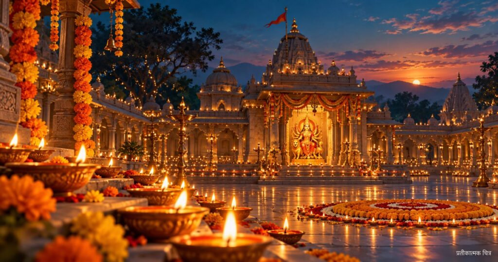 कोराडी महालक्ष्मी जगदंबा मंदिर में शारदीय नवरात्र शुरू: 7,500 दीप प्रज्वलित, भक्तों की भारी भीड़
