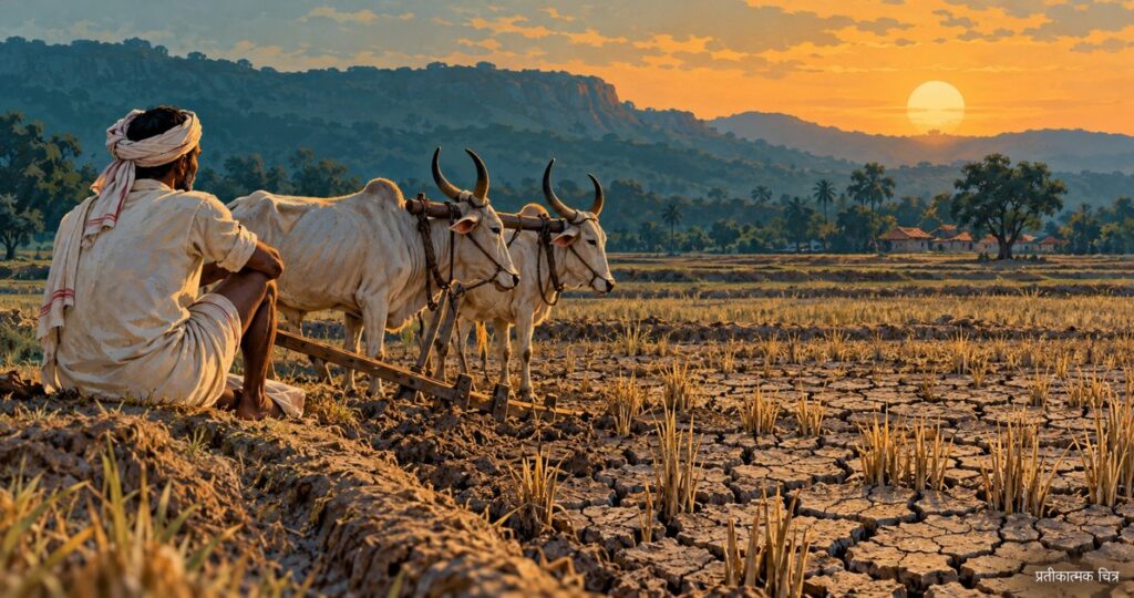 चंद्रपुर में सूखे की मार: खड़ी धान की फसल में बैल बांधकर किसान ने जताया दर्द