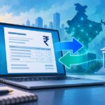 डिजिटल इनवॉइस, रुपये और लेनदेन के तीर — GSTN रिवर्स चार्ज — प्रतीकात्मक चित्र