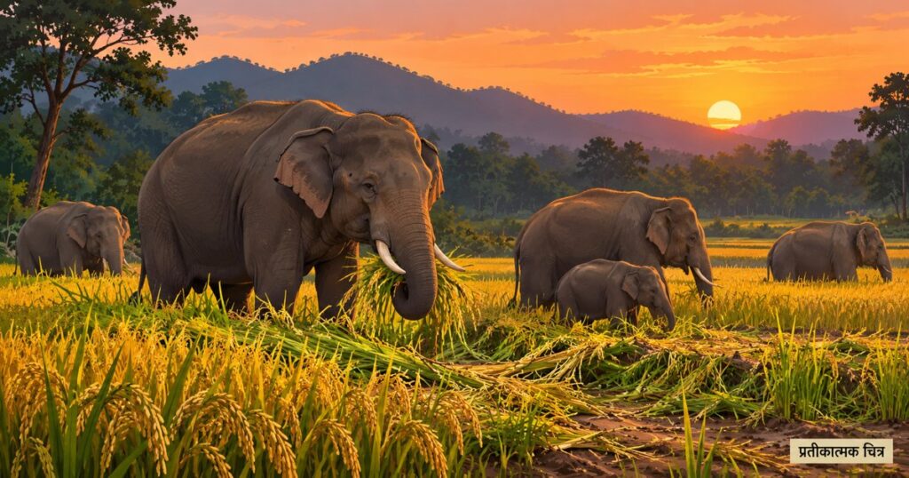 गडचिरोली के चुरचुरा में जंगली हाथियों ने धान की फसल रौंदी, किसानों ने पंचनामे की मांग की